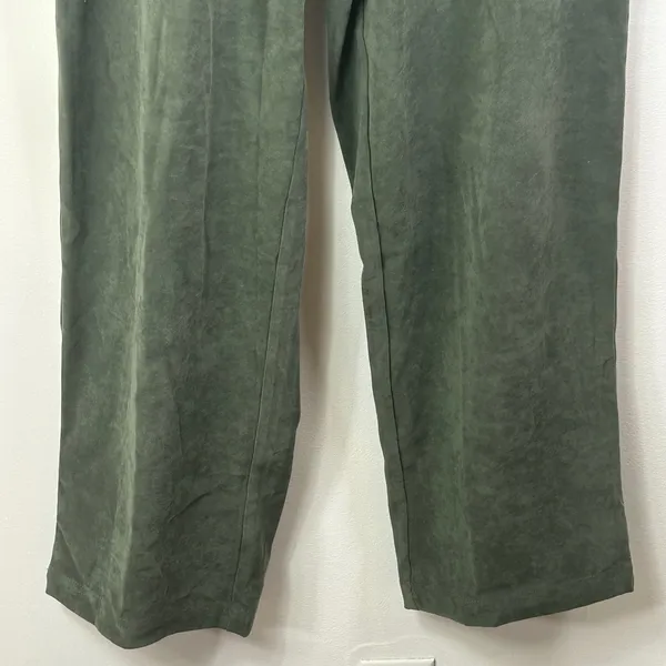 Denim & Co Olive Green Faux Suede Pull On Drawstring Pants Large High Rise L - Image 8