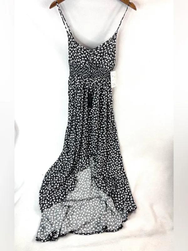 Vine and Valley M Ditsy Ruffle Trim Black Floral Maxi Sun Dress w Smocked Empire - Image 11