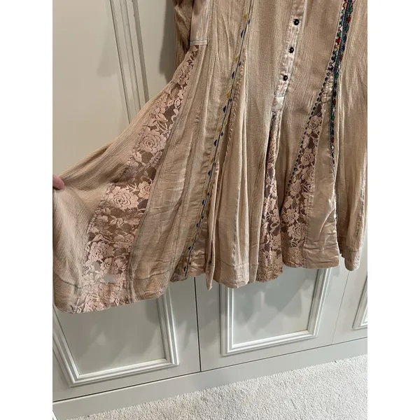 Free People FP One Boho Fit & Flare Mini Dress Tan Lace Western Festival Size XS - Image 3