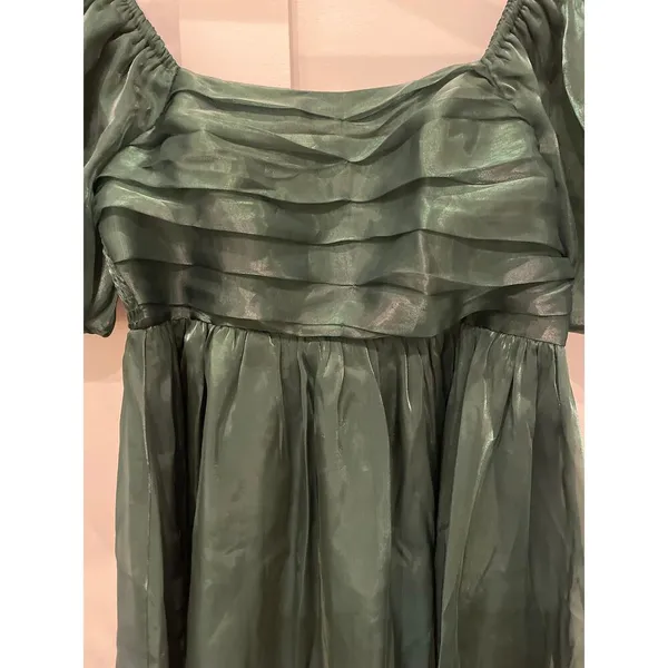 Entro Green Organza Party Bubble Sleeve Mini Dress, L - Image 7