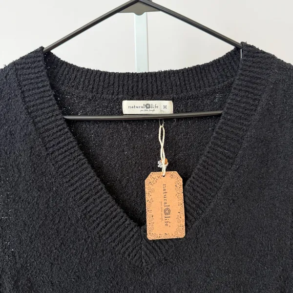 Natural Life Cotton Boho Relaxed Coastal Clean Knit Sweater Vest M Black NWT - Image 2