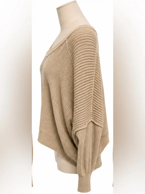 Aerie Beige Batwing Dolman Sweater Oversized High Low Knit Size S - Image 2