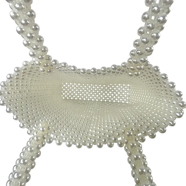 Faux Pearl‎ Beaded Tote Bag S Cream Satin Pouch Handle Bridal Wedding - Image 8