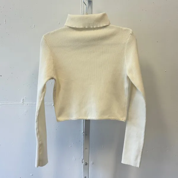 Princess Polly Ivory Ribbed Turtleneck Cropped Sweater Curved Hem Small N57793UO - Image 2