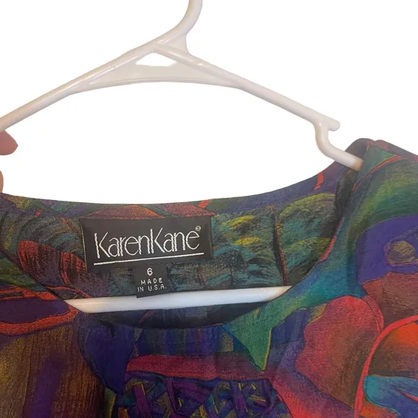 Karen Kane Vintage 90 Women Medium Dark Purple Tropical‎ Floral Blouse - Image 4