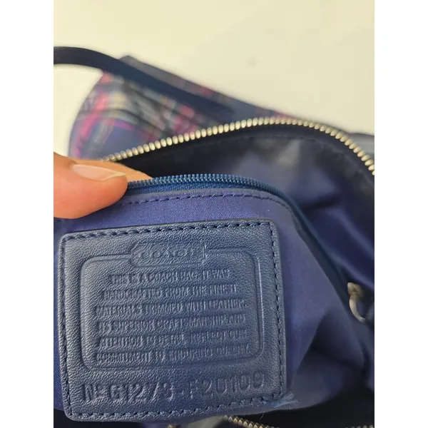 COACH poppy tartan signature tote bag blue/purple F-20109 - Image 7