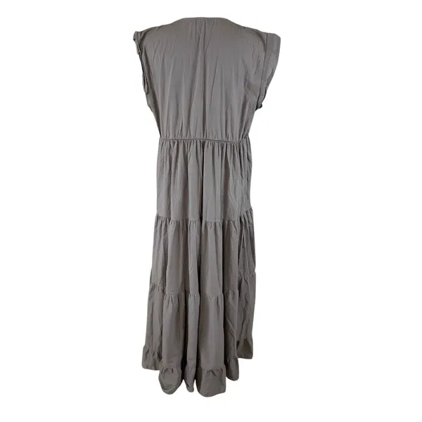 Sofia Made In Italy Taupe V Neck Tiered Maxi Dress Boho Chic Flowy‎ Cotton M - Image 3