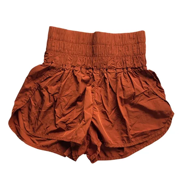 FP Movement The Way Home Shorts Rust‎ Orange High Rise Smocked Waist Womens M - Image 3