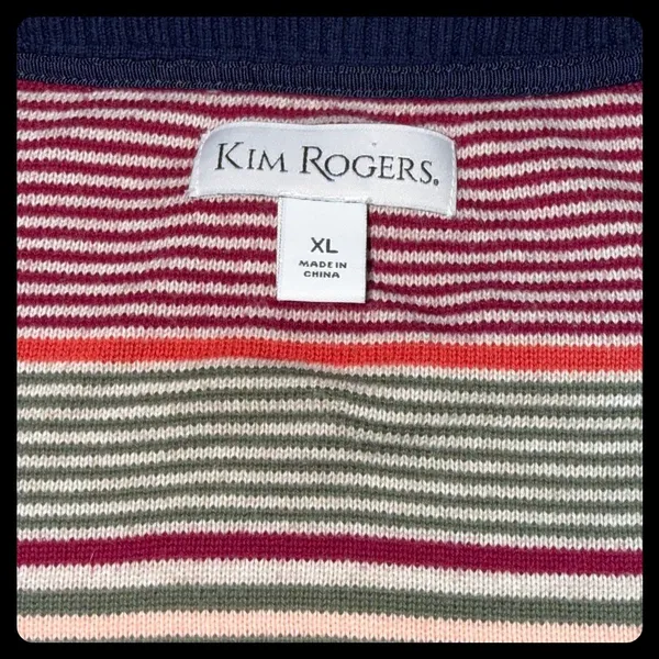 Kim Rogers Sweater‎ Womens XL Multicolor Striped V-Neck Cotton Pullover - Image 2