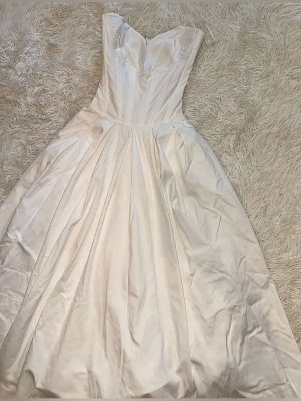 NEW HOUSE OF CB Lady Strapless Corset White Midi Dress Sz S FULLER CUP - Image 6