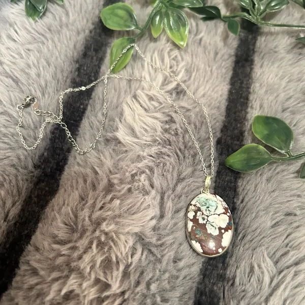 Handmade Handcrafted oval genuine wild horse turquoise pendant on chain necklace - Image 6