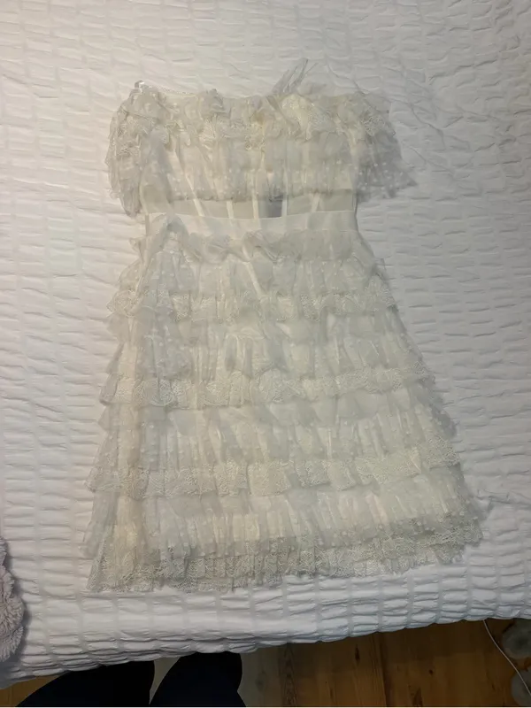 NWT BCBG MaxAzria Tulle Lace Strapless Ruffle Mini Dress Off White Bridal Size 6 - Image 7