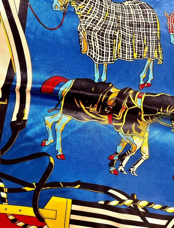 Vintage classic EQUESTRIAN horses PRINT SQUAR SILKy SCARF 35/35 - Image 4