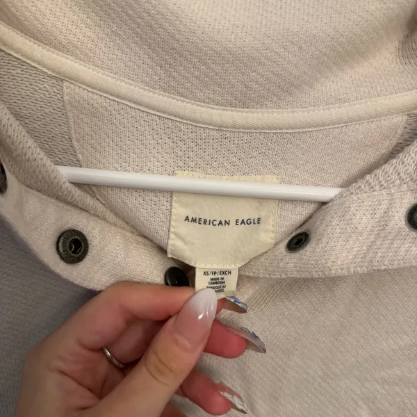 American Eagle Cream Snap Neck Pullover Sweatshirt - Image 5