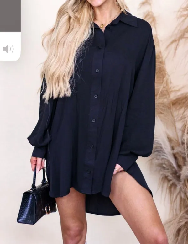 New Black Collared Neck Long Sleeve Top/Dress Size Medium - Image 4