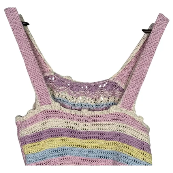 Zara Rare Sleeveless Crochet Knit Stretch Cropped Tank Top M Pink Multicolors - Image 6