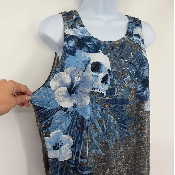 Hybrid Skull Floral Y2K Tank Womens Top Sz S Goth Grunge Festival Tumblr Edgy - Image 4