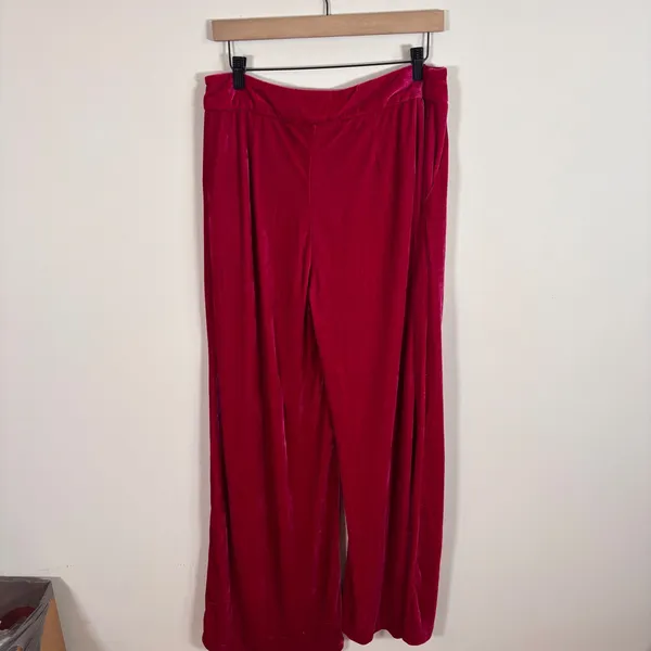 Aura Pink Velvet Wide Leg Pleated Pants High Waist Trousers Size‎ L NEW - Image 3