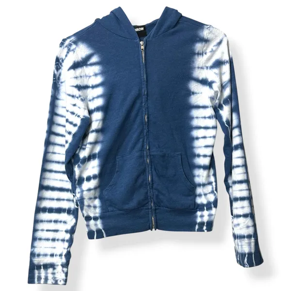MONROW Zip Up Hoodie Cotton Blend Blue Tie Dye‎ Loungewear Athleisure Womens S - Image 2