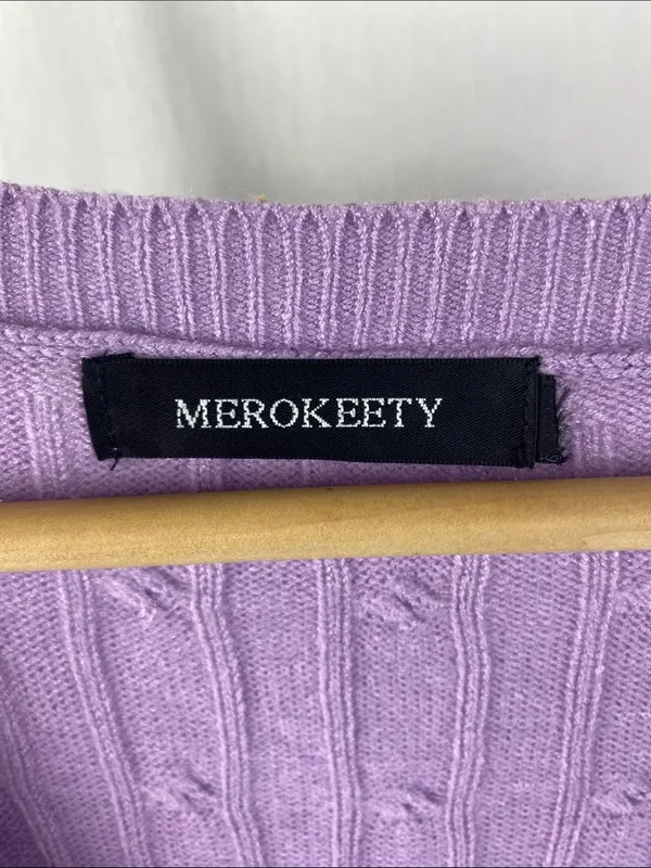 Merokeety Lavender Purple Long Sleeve Knit Ribbed Sweater Dress L - Image 5