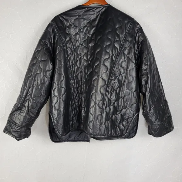 Mimosa Womens Jacket Size M Black PU Leather Quiltted Oversized Patch Pockets Size M - Image 8