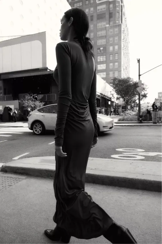 Zara Elegant Burgundy brown wine Maxi Dress stretchy long Sleeve Casual bodycon - Image 10