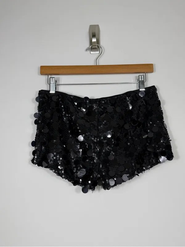 NIA Black Sequin Disco Party Festival High Rise Shorts Medium - Image 2