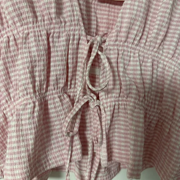 NWT Zara women’s Pink Gingham Tie-Front Top medium - Image 11