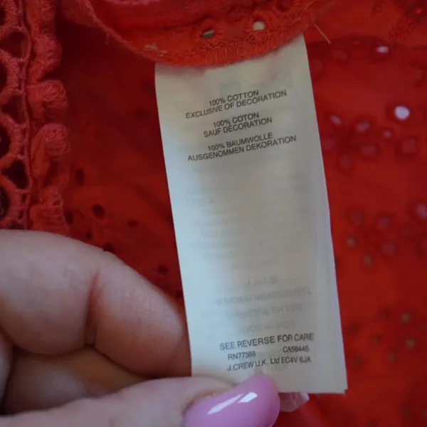 J Crew Coral‎ Eyelet Dress Long Sleeve Tiered Ruffle Mini Size 0 Preppy - Image 11