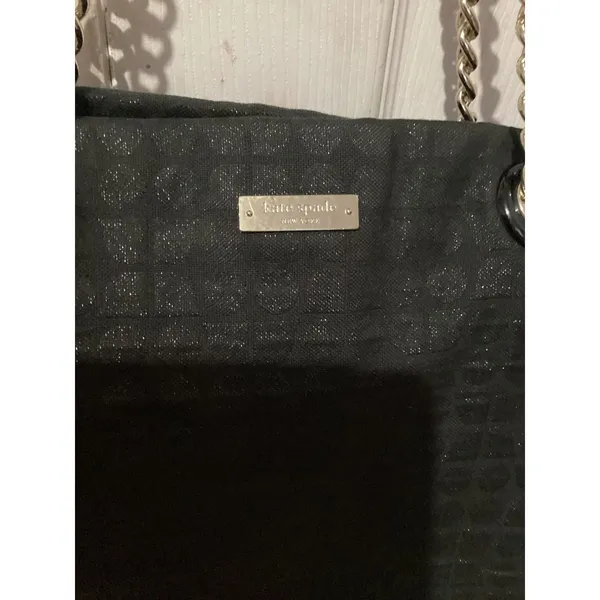 Kate Spade Tote Bag Womens Black Chain Shoulder Purse Shimmer Jacquard Handbag - Image 3