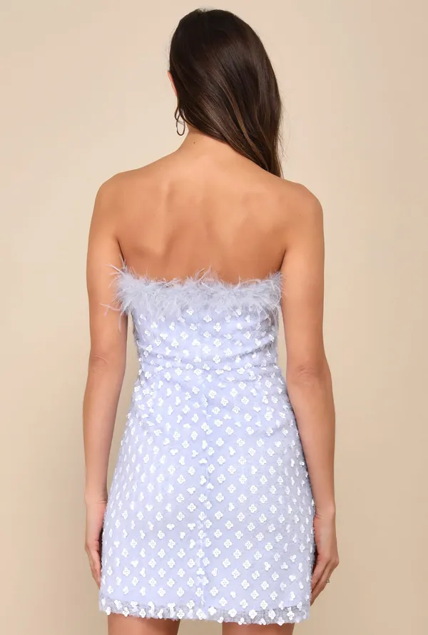 Lulus Light Blue Feathered Sequin Mini Dress - Image 3