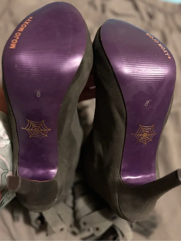 Mojo moxy Fringed High-Heel Ankle Boots in olive green purple heels size 8 - Image 2
