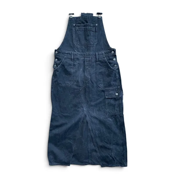 American Eagle Denim Bib Overall Maxi Dress Large Black Utility Cargo Pocket 90s - Image 9