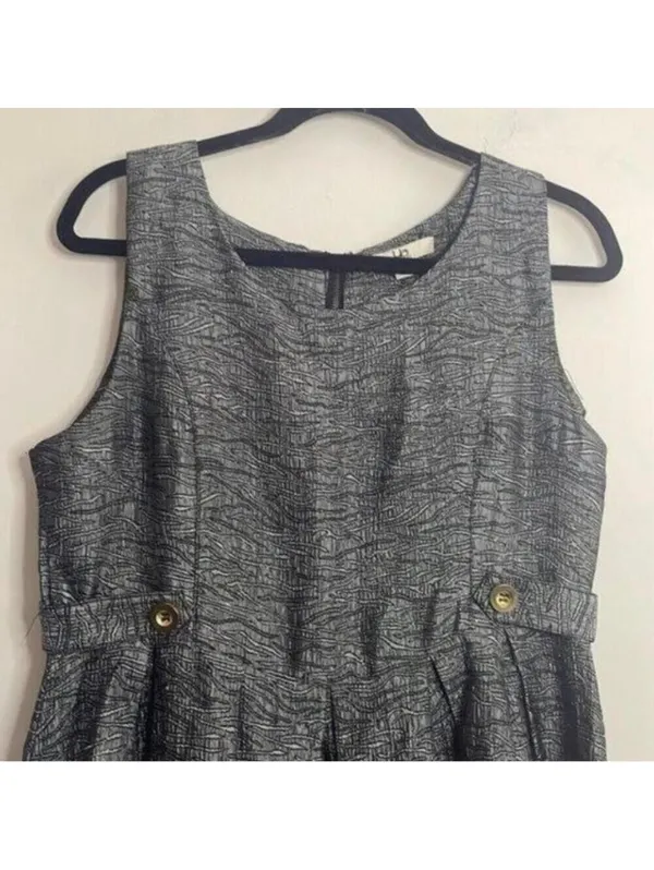 Ya Los Angeles Grey Patterned Metallic Thread Sleeveless Fit and Flare Dress - Image 3