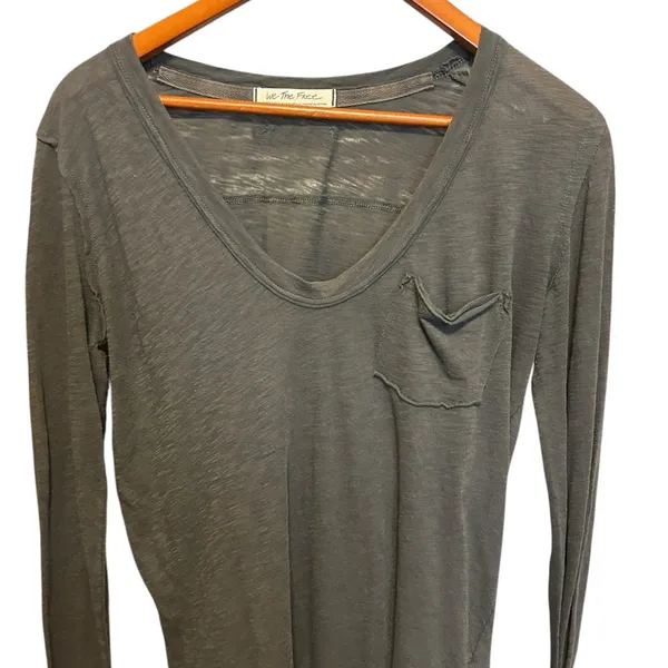 We The Free Women Boho Grunge Tee‎ XS Green Slub Knit Y2K Streetwear Raw Edge - Image 5