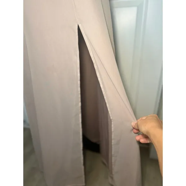 Birdy Grey Amy Chiffon Bridesmaid Dress Almond Taupe Slit Spaghetti Medium‎ - Image 4