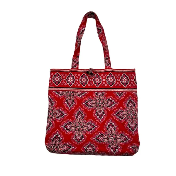 Vera Bradley Frankly Scarlet Quilted Tote Bag Red Paisley Travel Tote - Image 2