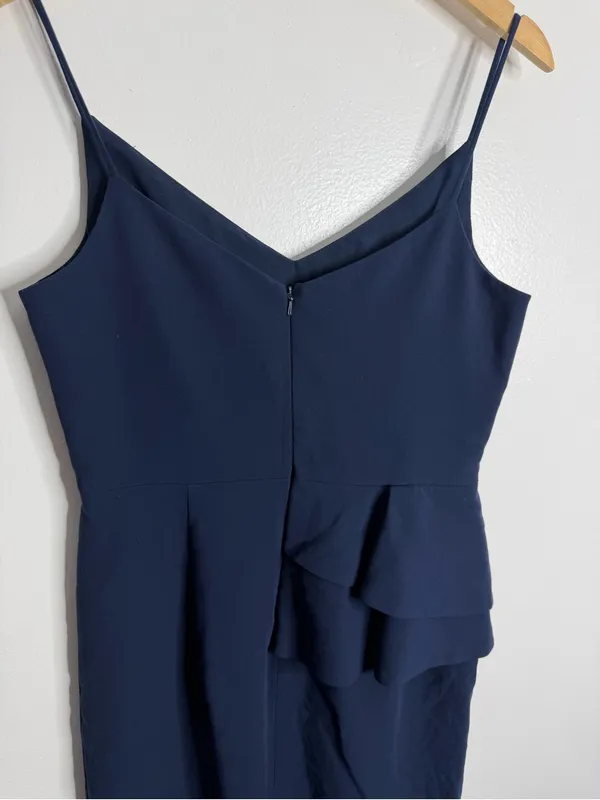 Black Halo Navy Peplum Sheath Dress V Neck Ruffle Cocktail Wedding Guest Size 8 - Image 10