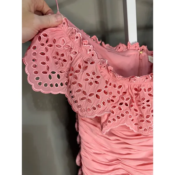 Ramy Brook Milena Strapless Ruched Eyelet Mini Dress Pink Tulip 10‎ NWT Designer - Image 4