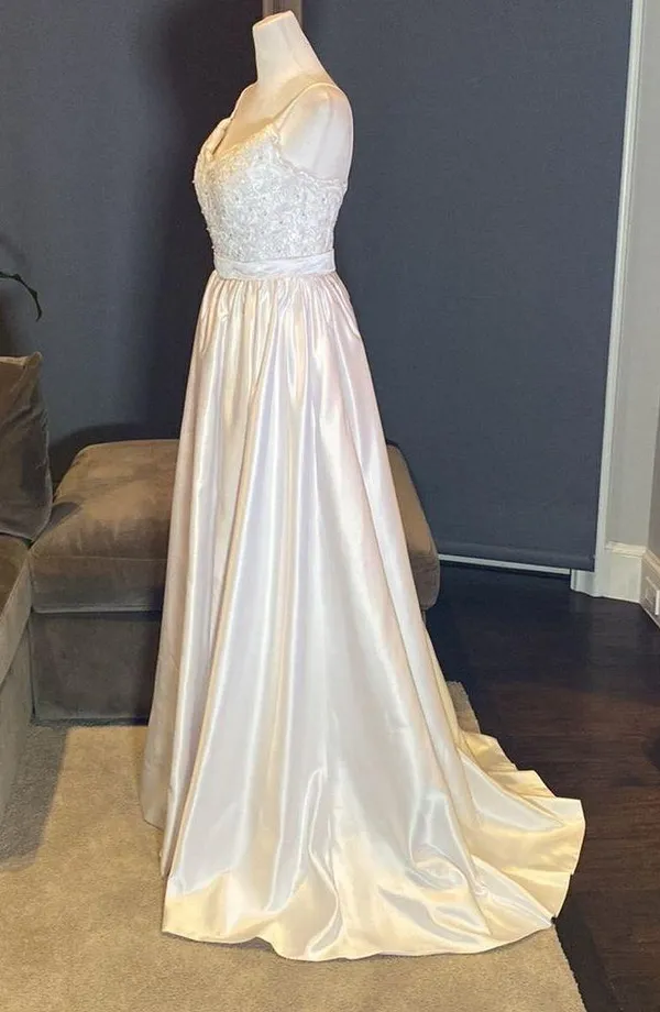 Women’s White Satin Full Length Prom Party Dress Corset Back Size 2 NWOT - Image 4