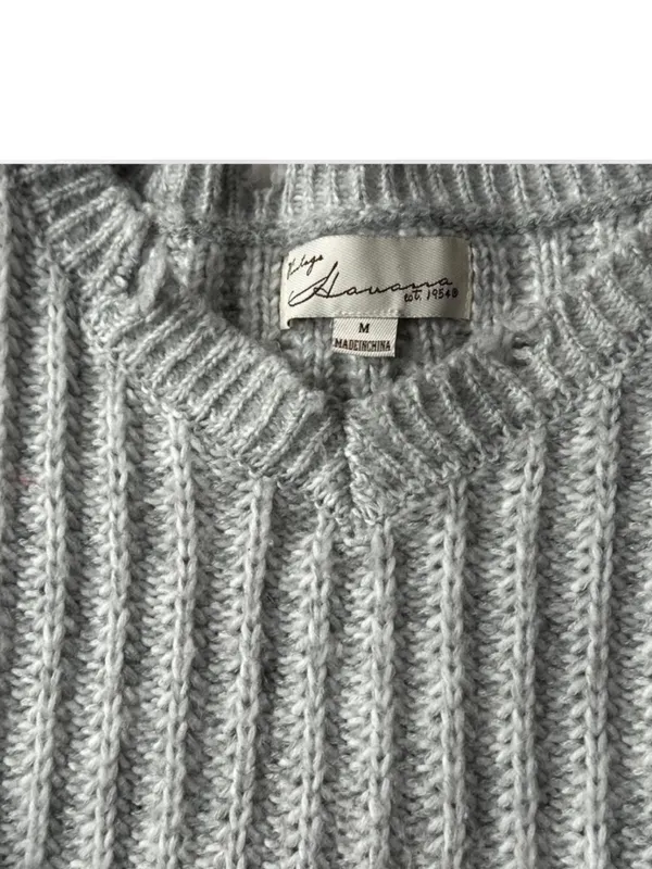 Vintage Havana cable knit grey and black star sleeve sweater - Image 2