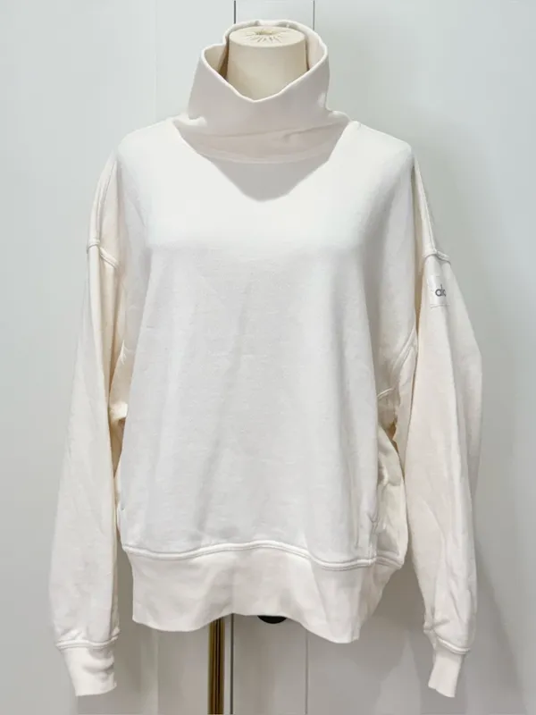 Alo Yoga Hazy Mock Neck Pullover Sweatshirt Small Ivory Oversized Lounge Cozy - Image 6