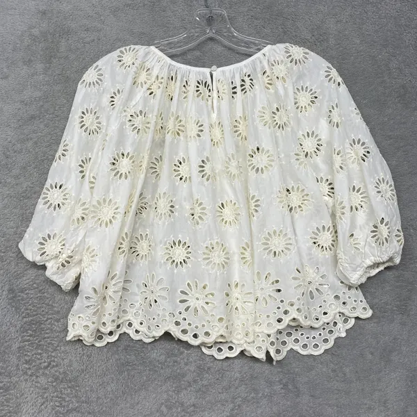 Madewell‎ Top Womens 2XS Embroidered Shirred Puff Sleeve Eyelet Cream NV195 - Image 11