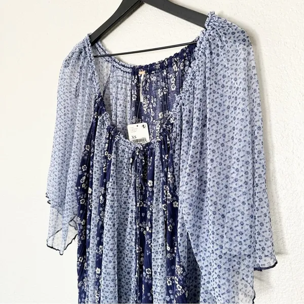 Free People Because I Love You Floral Sheer Babydoll Flowy Tunic Top Boho XS NEW - Image 5