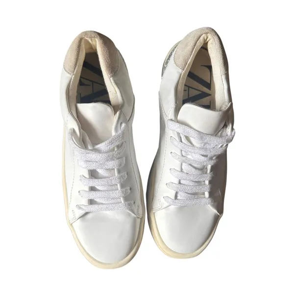 ZARA Basic Faux‎ Leather Glitter Sneaker White Sz 36 (US 6) - Image 4
