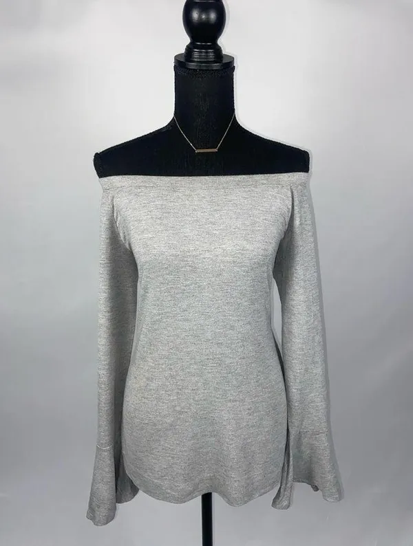 Catherine Malandrino Off the shoulder Belle sleeves Medium Gray Top blouse - Image 3