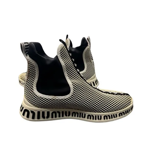 Miu Miu Crystal Mesh Slip-On Sneakers Women’s EU 39 Black White Italy - Image 2