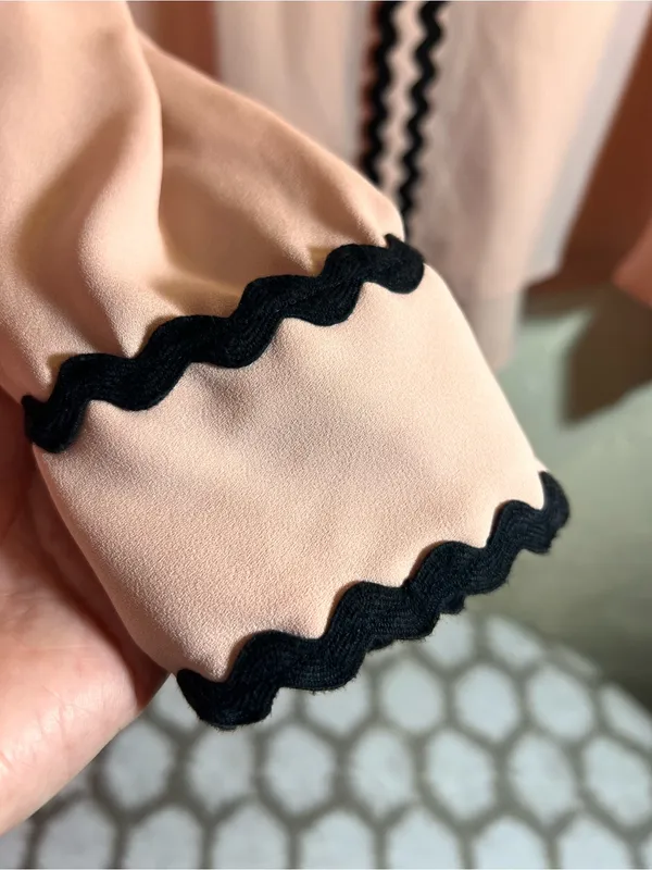 Ann Taylor Light Pink Blouse with Black Rickrack Trim - Image 6