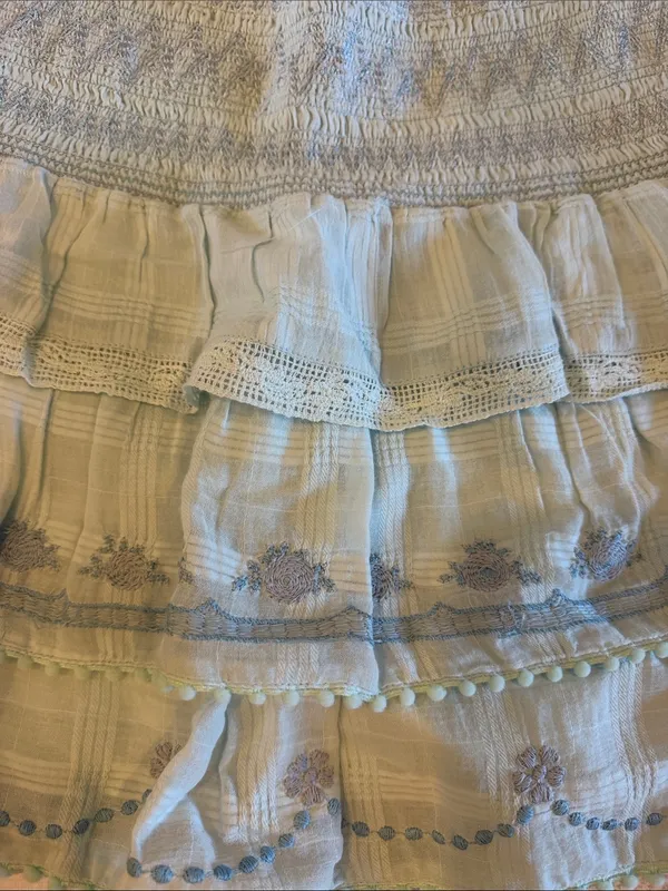 LoveShackFancy Women’s Light Blue Tiered Ruffle Mini Skirt | Size Small - Image 2