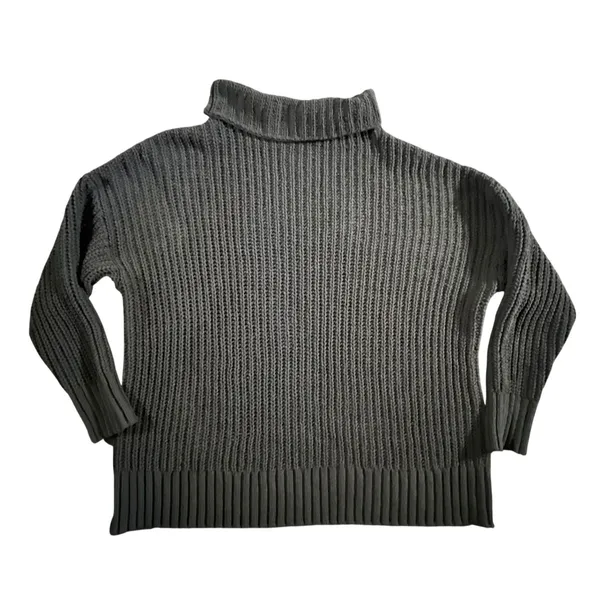 Aerie Turtleneck Sweater Women S Grey Shaker Stitch Ribbed Knit Oversized Chunky - Image 2